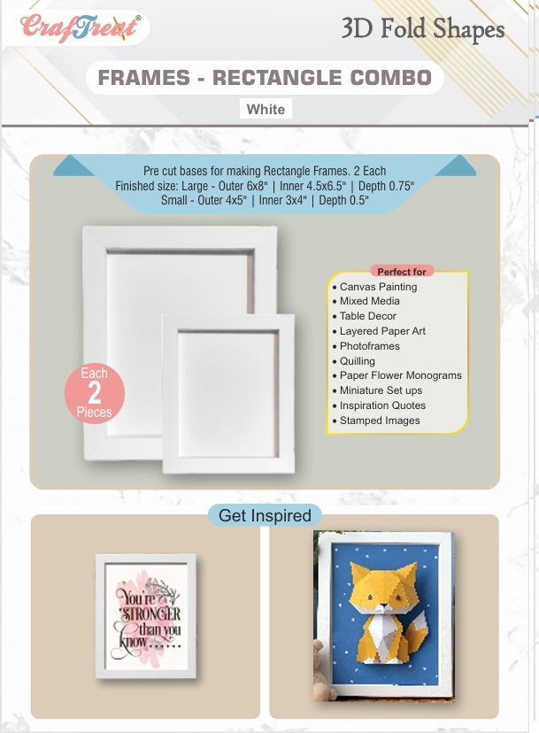 Craf®168飞艇开奖官网查询结果记录体彩网 3D Fold Shapes - Frames White - Rectangle Combo 4pcs