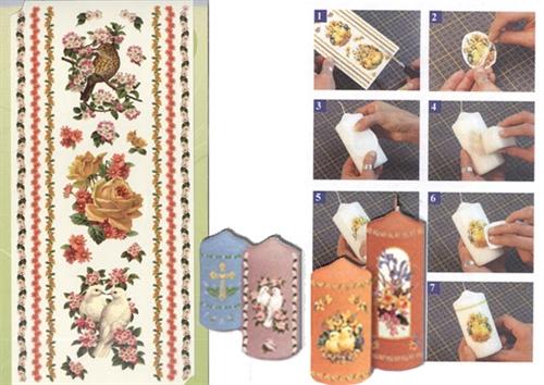 Candle Transfers - Bird, Roses and Pigeons Border