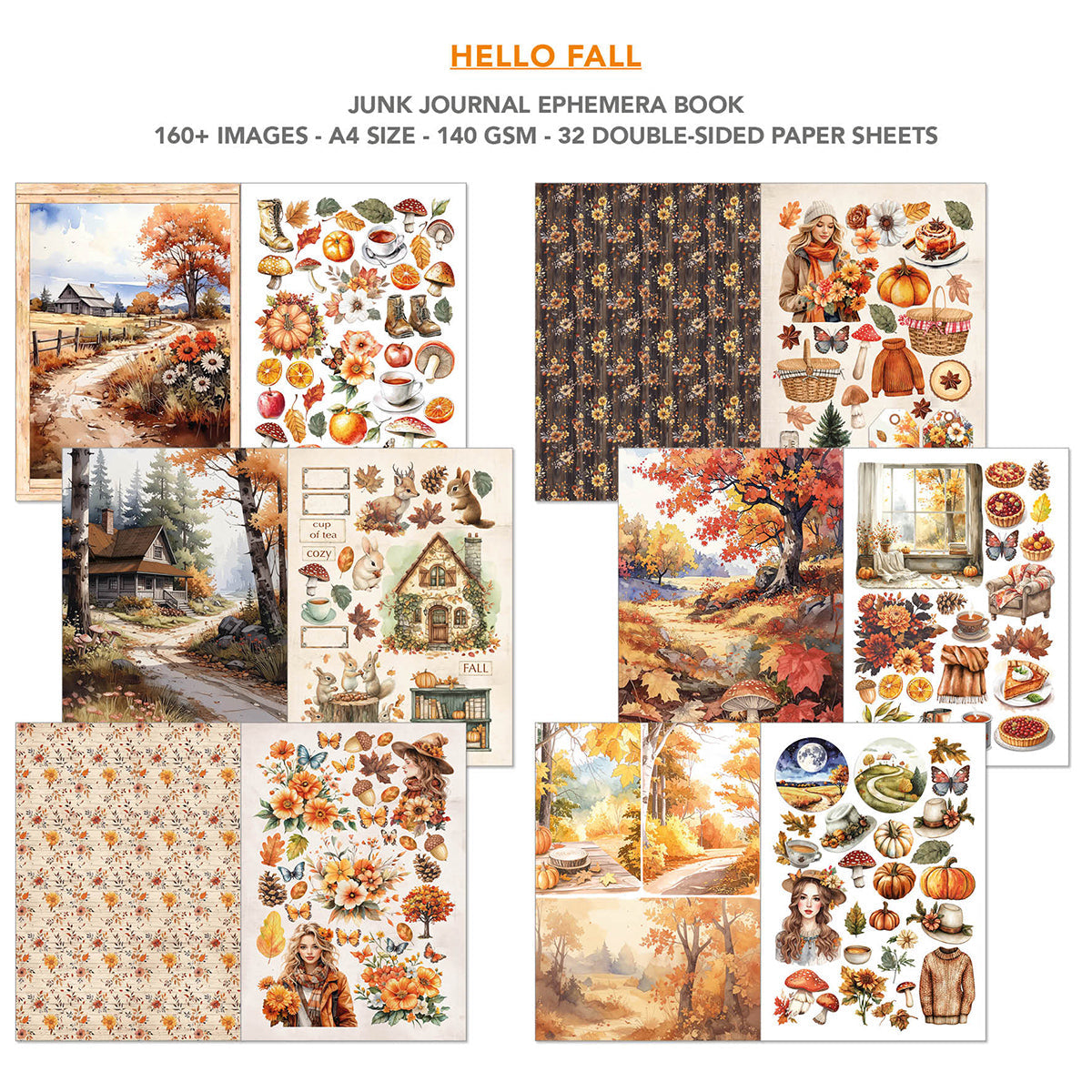 Hello Fall Junk Journal Ephemera Book A4 32/Pkg